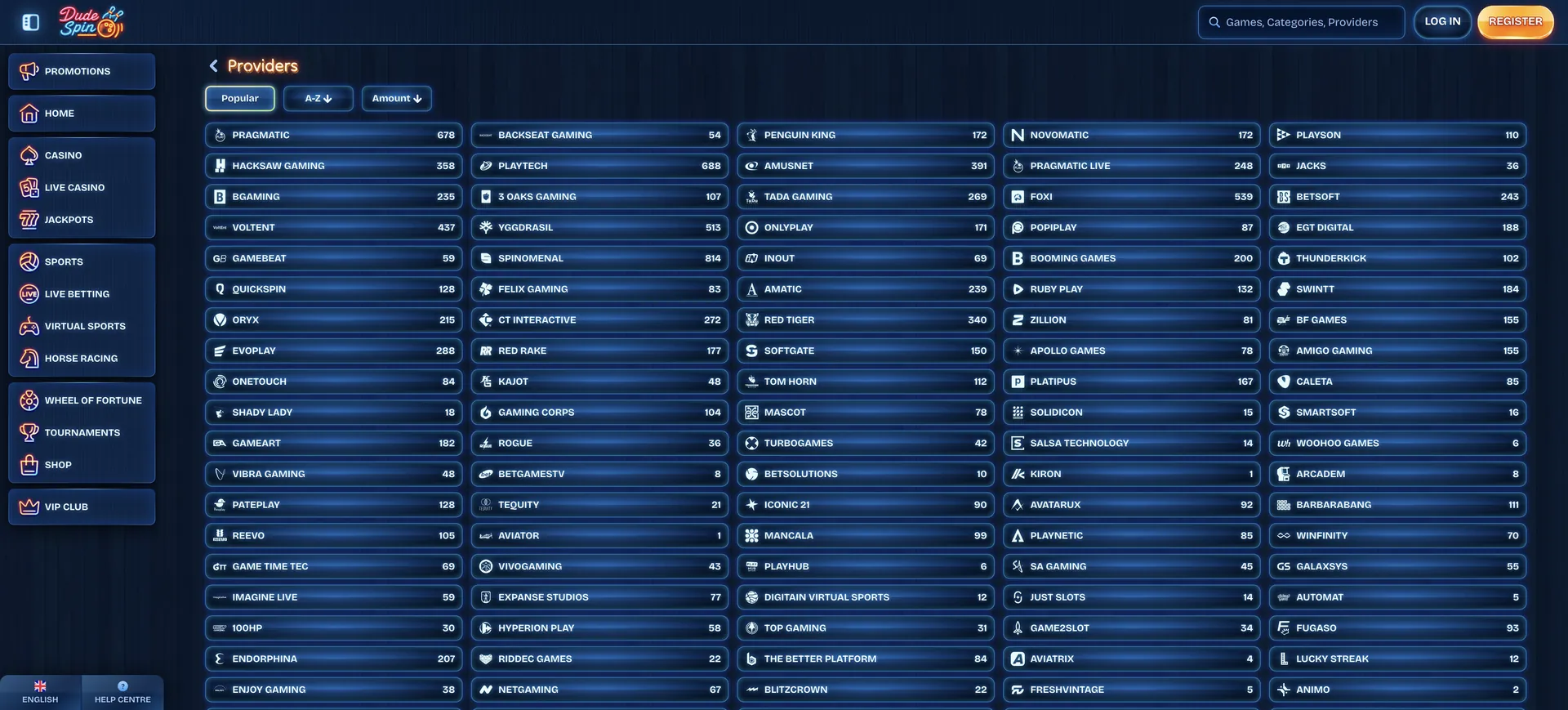 Dudespin Casino: Game Providers