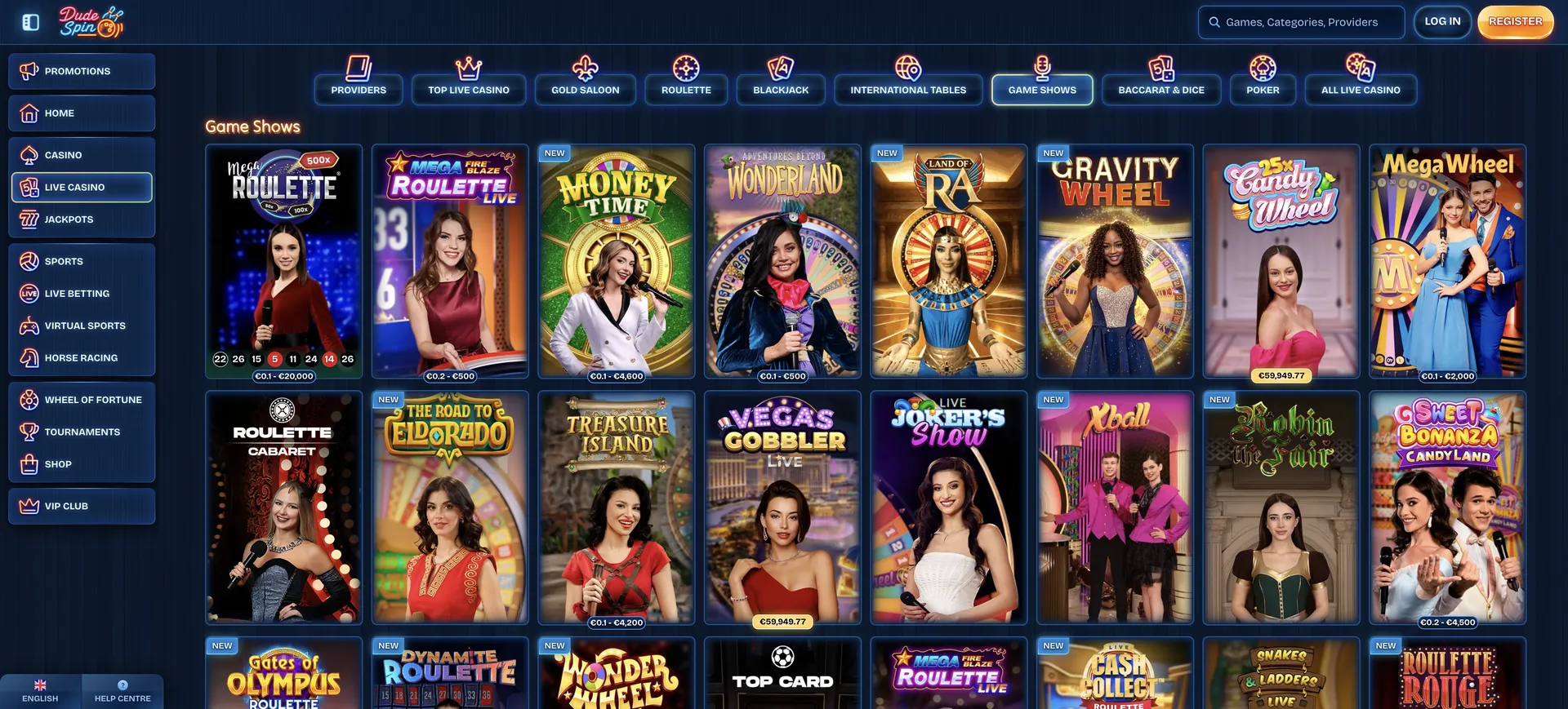 Dudespin Casino: Game Shows
