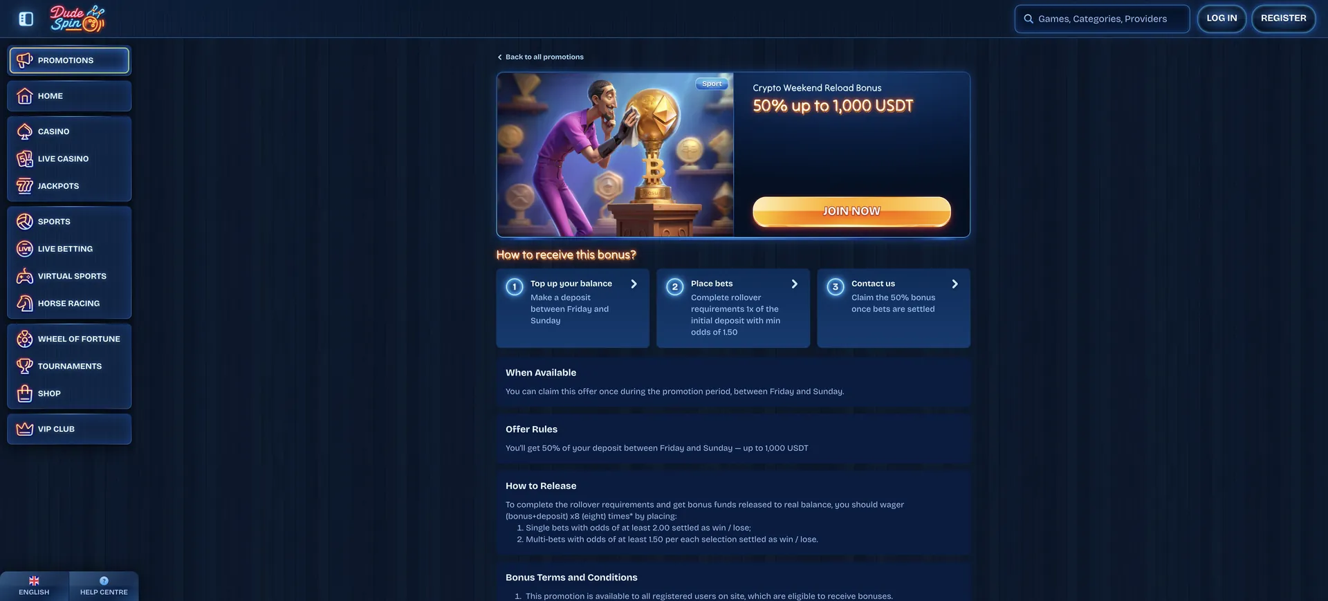 Dudespin Casino Promo Code: Crypto Weekend Reload Sport