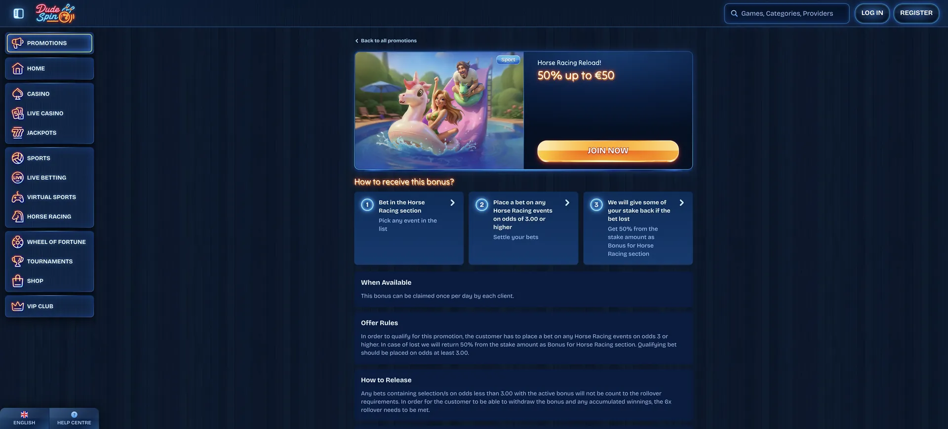Horse Racing Reload Dudespin Casino Bonus: Horse Racing Reload