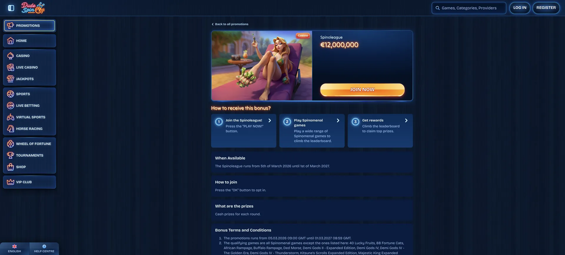 Spinoleague Dudespin Casino Bonus: Spinoleague