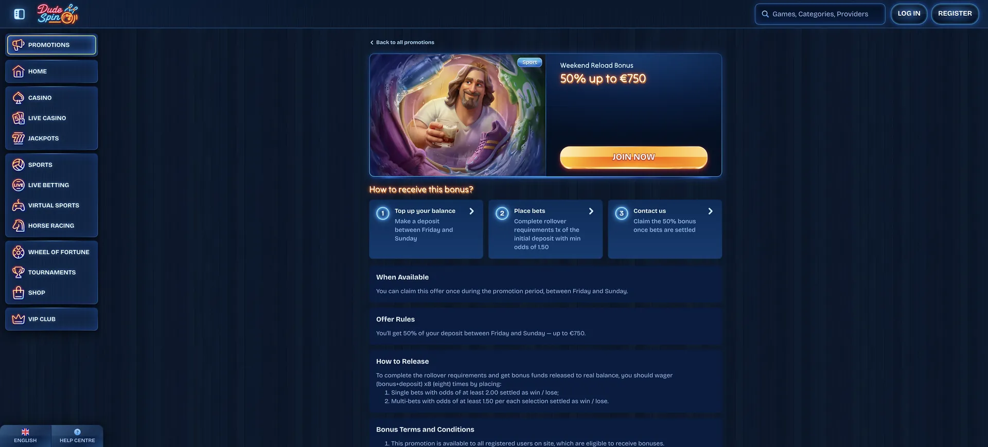 Dudespin Casino App: Weekend Reload Bonus