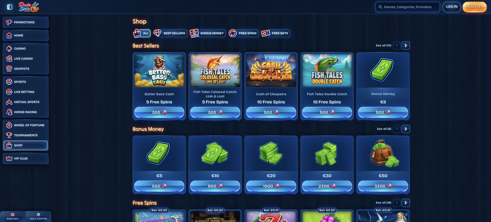 Dudespin Live Casino: Shop